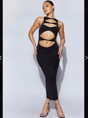 NWT Meshki Chloe Cut Out Maxi Dress Black Bodycon Sleeveless Size Small